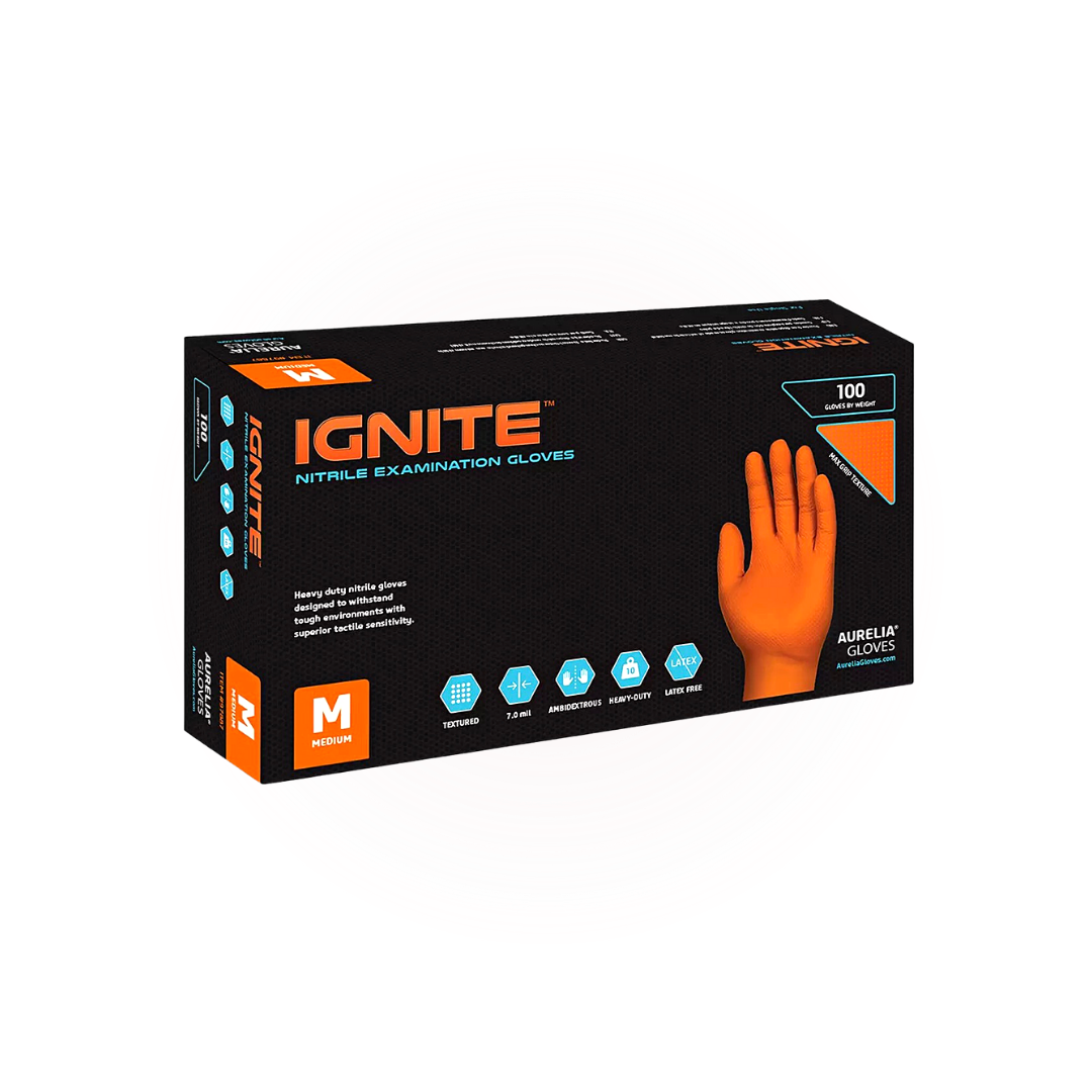 Aurelia Ignite 7 Mil Orange Nitrile Gloves (1000 Gloves/Case)