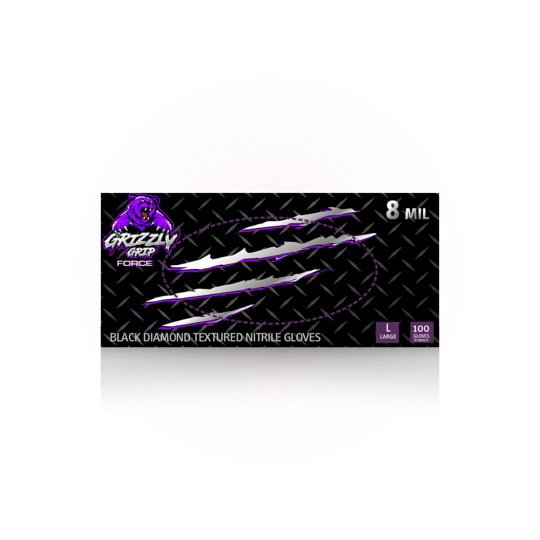 8 Mil Grizzly Grip Black Diamond Nitrile Gloves