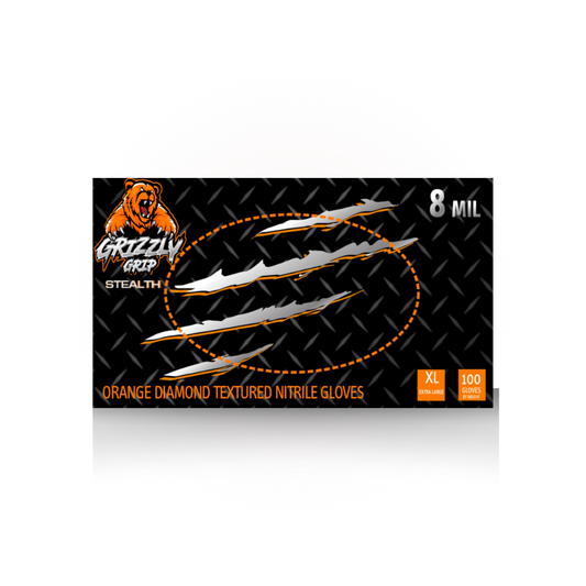 Grizzly Grip Stealth Orange Diamond Textured Disposable Nitrile Gloves