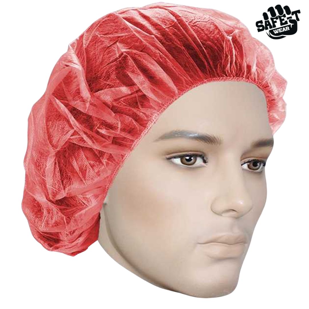Pleated Red Bouffant Caps - Safe-T Wear