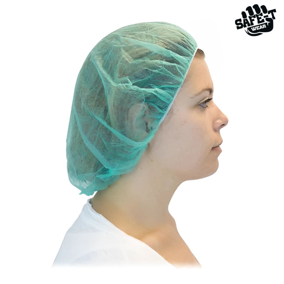 Non-Pleated Green Bouffant Caps - Safe-T Wear - AGMD Group