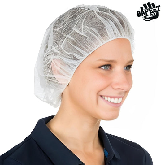 Non-Pleated White Bouffant Caps - Safe-T Wear - AGMD Group