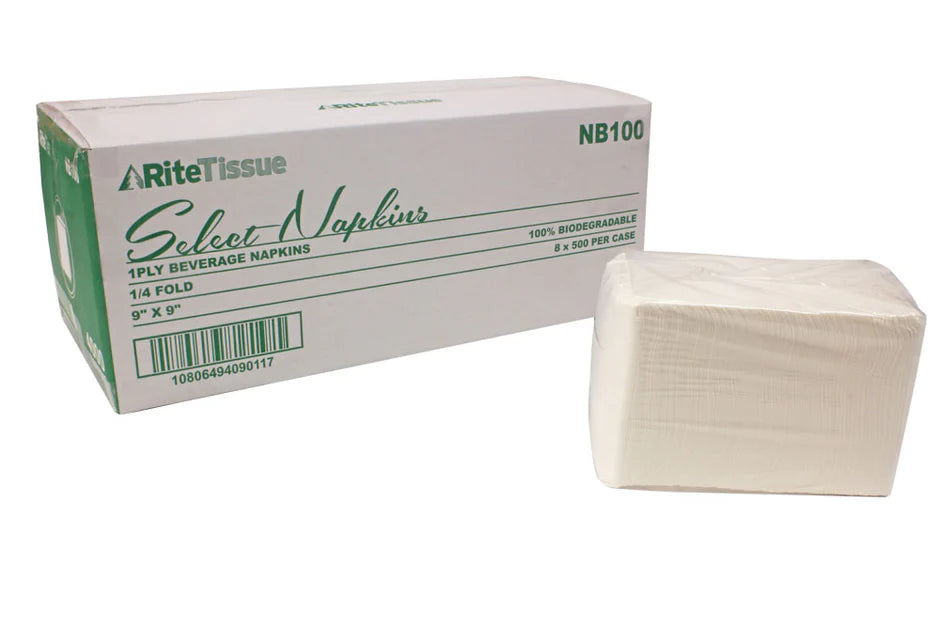 Standard White 1-Ply Beverage Napkins (500/Pack)