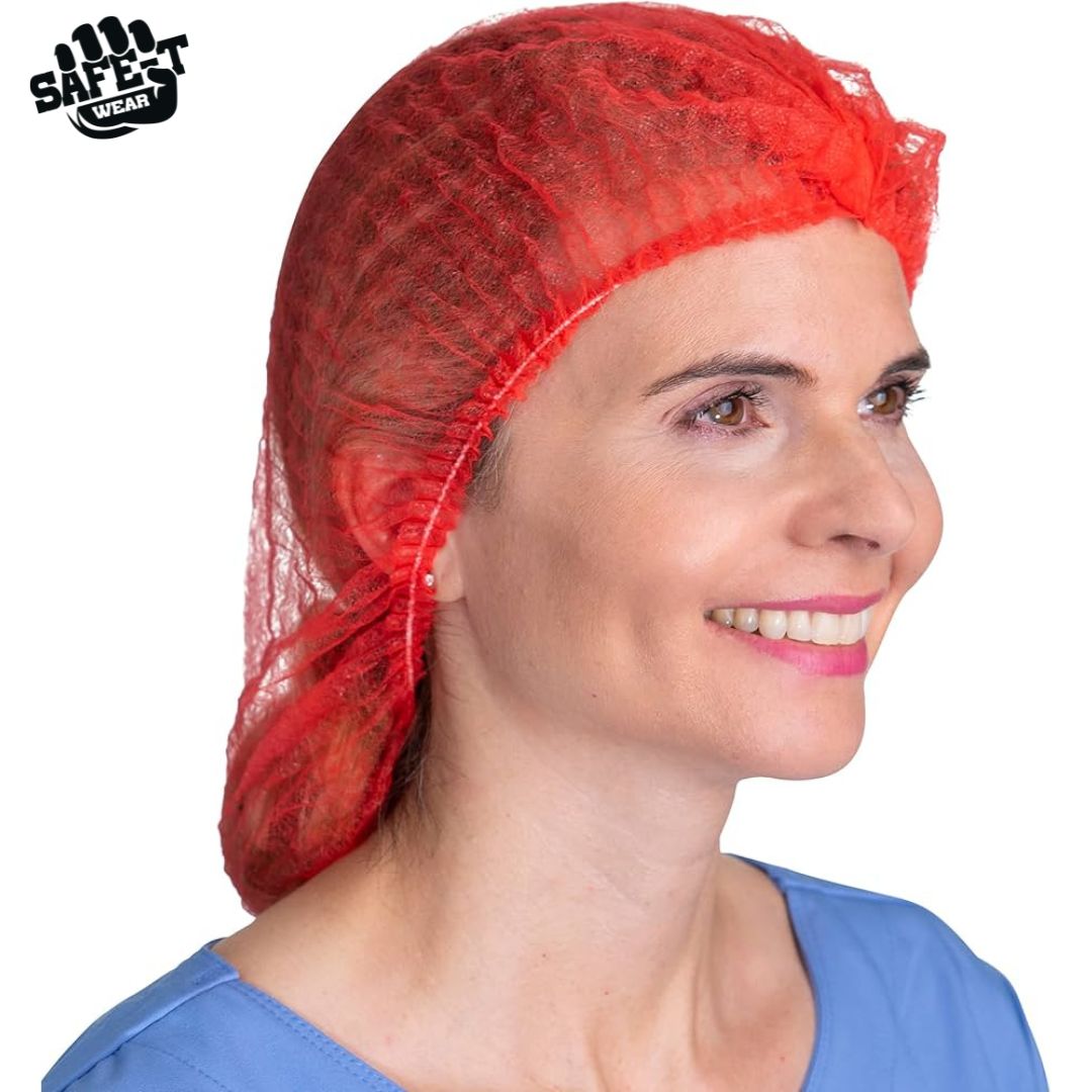 Non-Pleated Red Bouffant Caps - Safe-T Wear