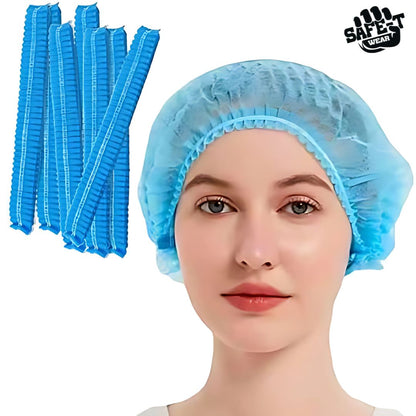 Pleated Blue Bouffant Caps - Safe-T Wear