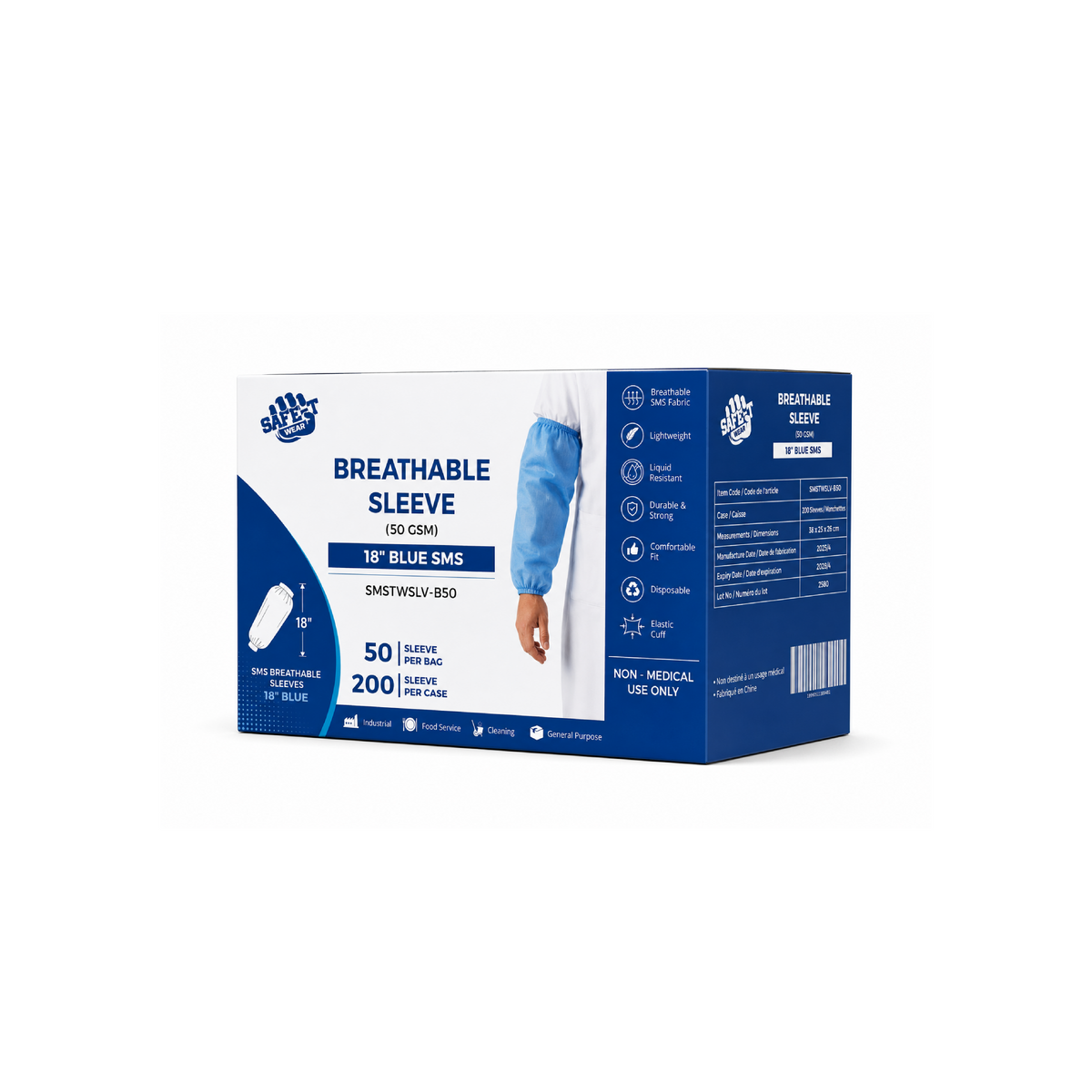 Safe-T Wear 18" Blue SMS Breathable Sleeve (50 GSM)