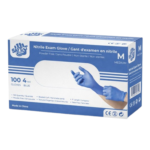 Safe-T Nitrile Exam Gloves (4 Mil) (Blue) (100 Gloves/Box) - AGMD Group